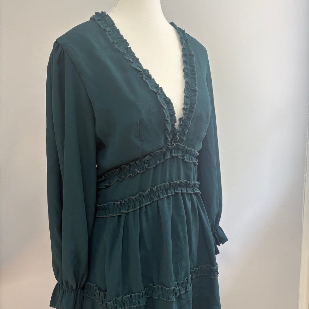 Francesca’s Teal Ruffled Long Sleeve Talia Dress
